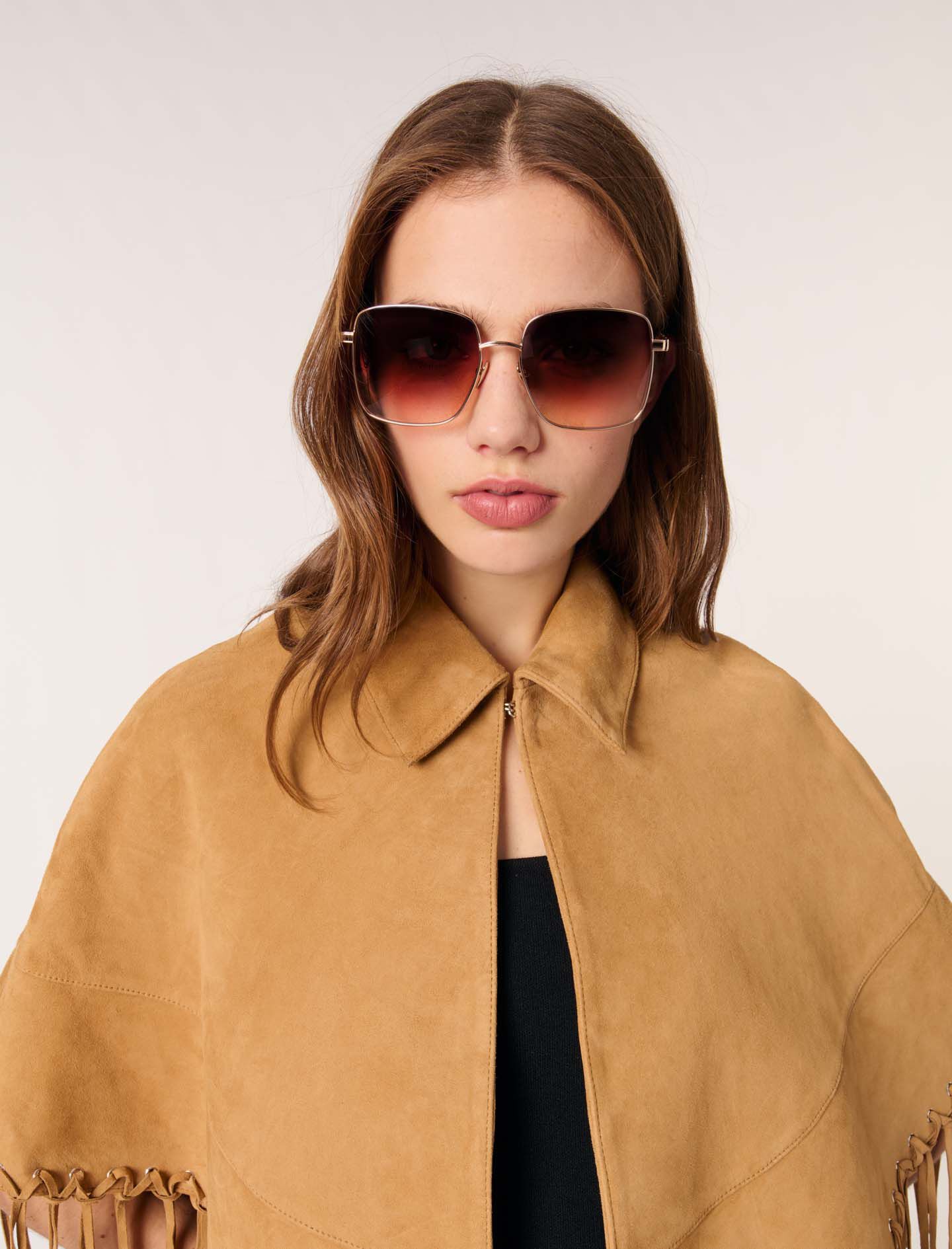 Short leather fringed coat Natural For Women | Maje