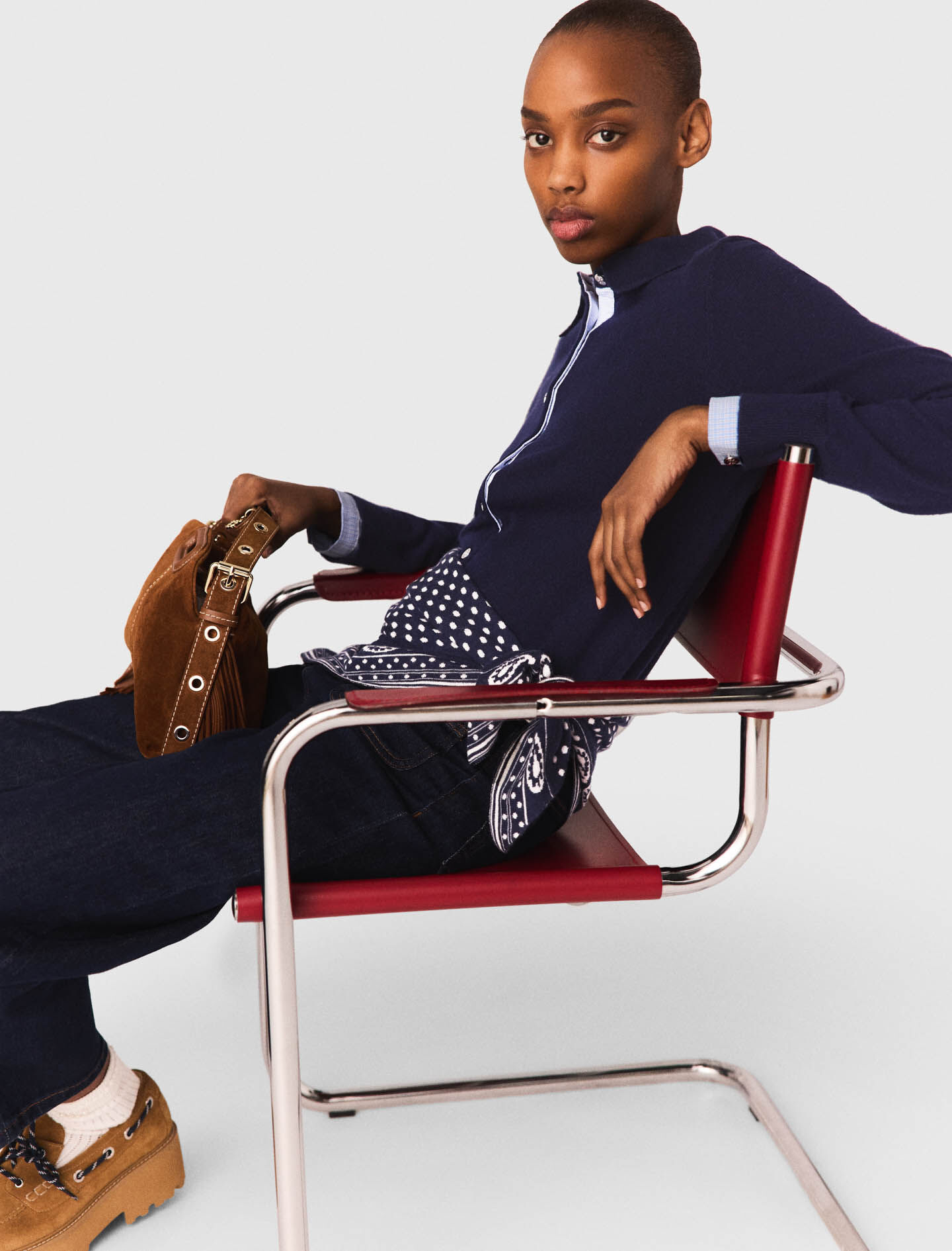 Polo cardigan with removable trims Blue For Women | Maje