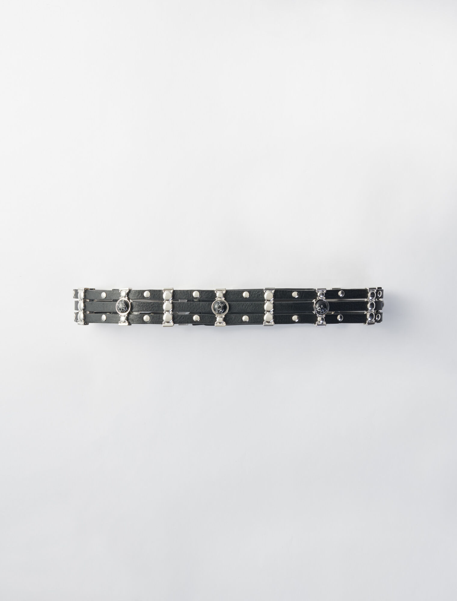 High-waisted leather belt with metal