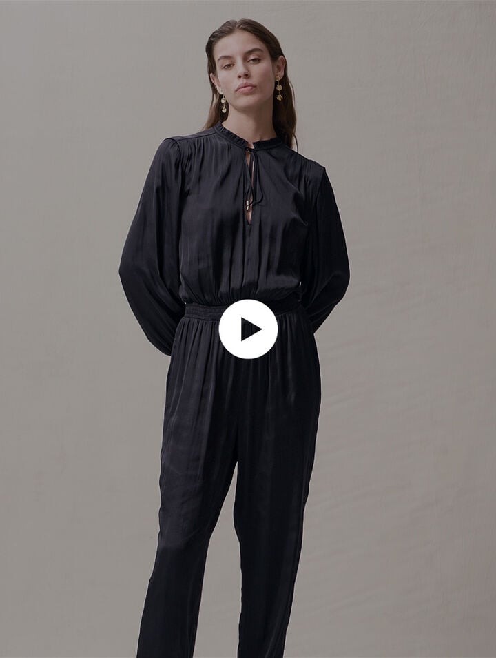 Long black cinched jumpsuit