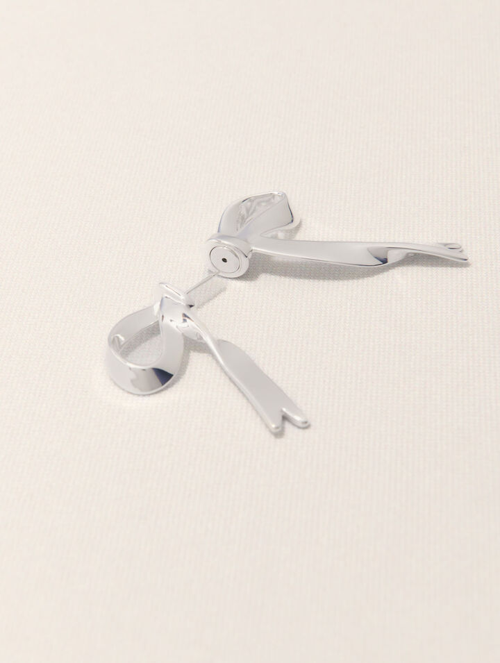 Silver bow earring