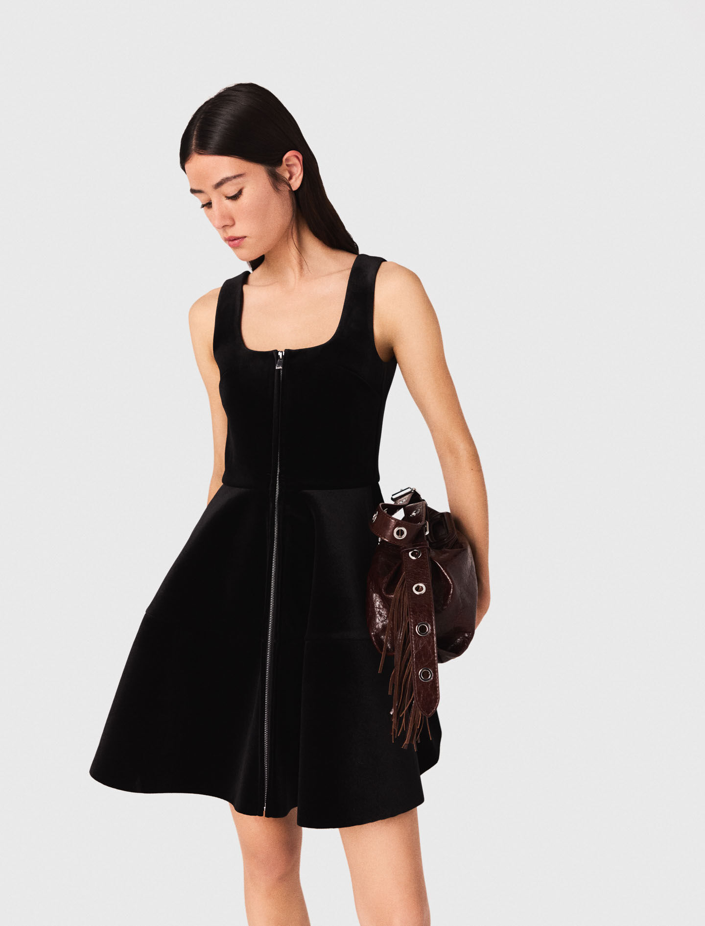 Mini velvet skater dress Black / Gray For Women | Maje