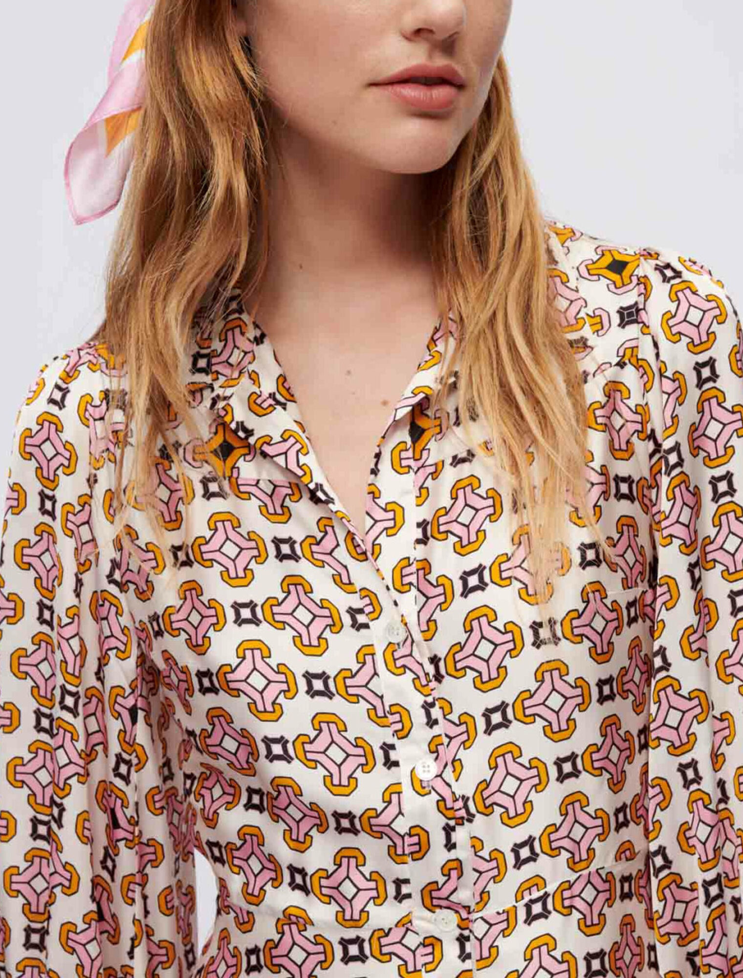 Printed satin shirt dress