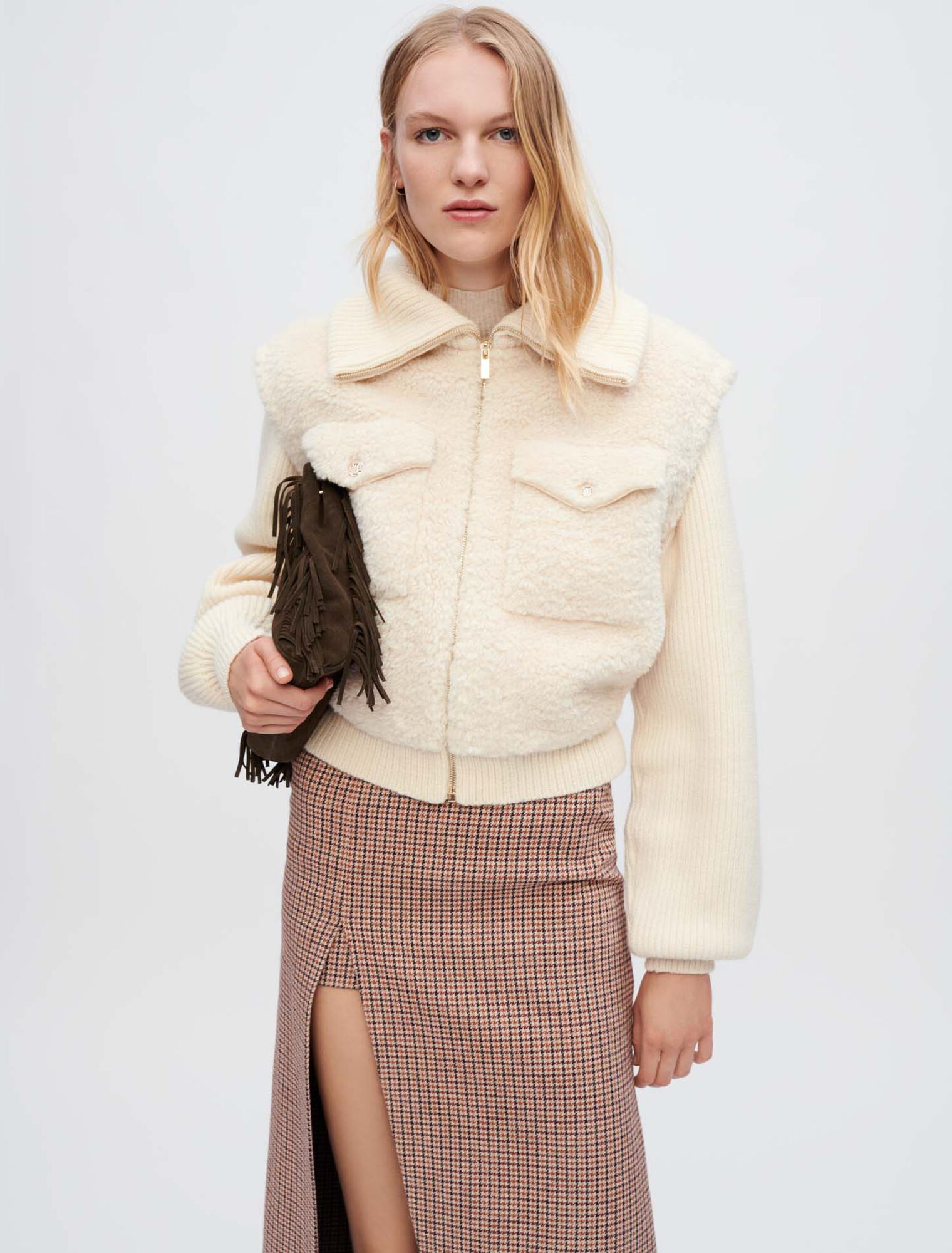 Faux fur and knit jacket