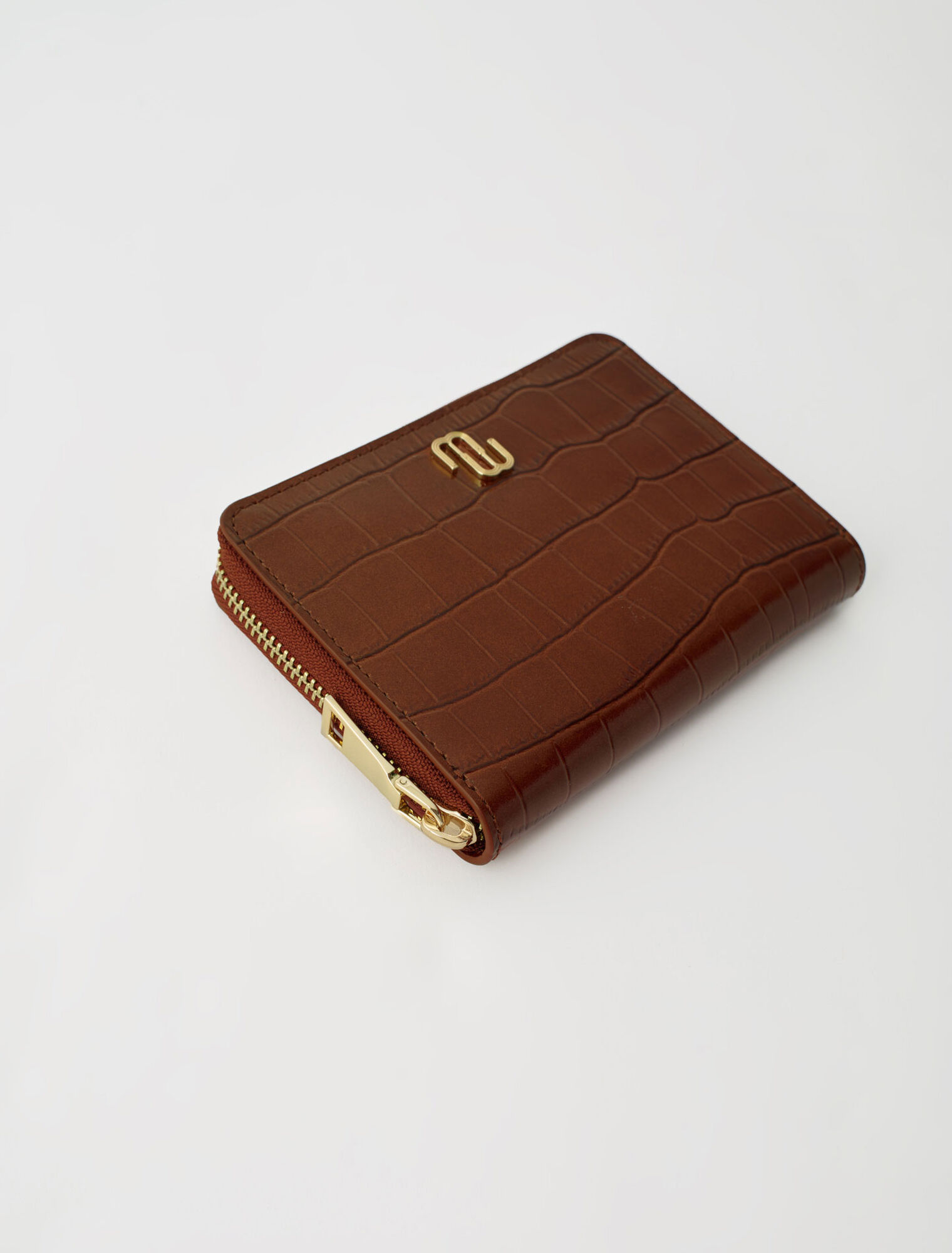 Croc-effect embossed leather wallet