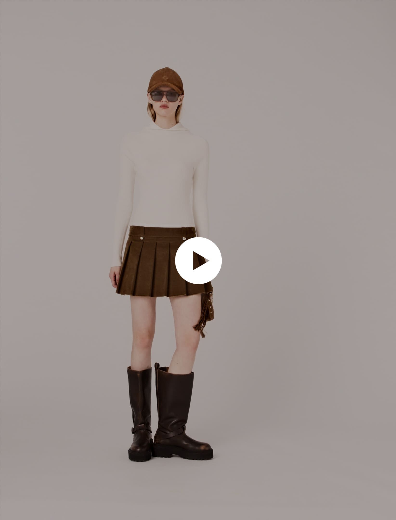 Pleated corduroy mini skirt Brown For Women | Maje