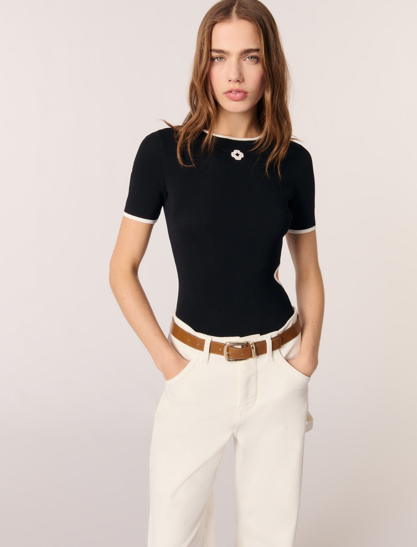 Openwork knit bodysuit Black / Gray For Women | Maje