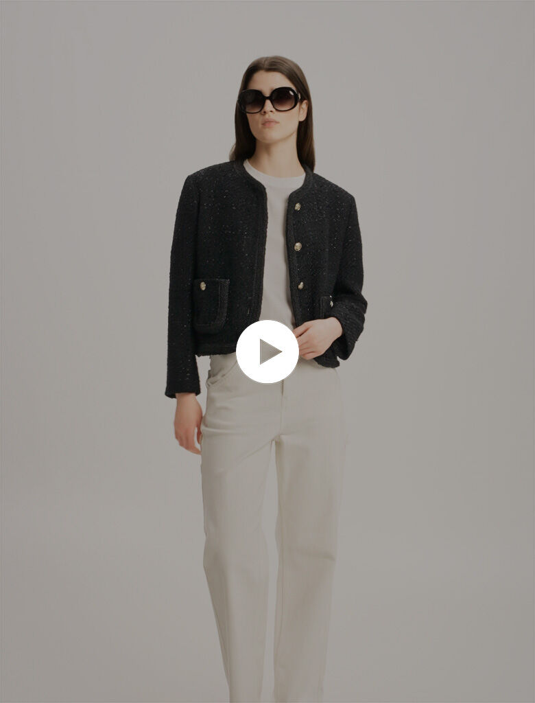 Short tweed jacket Black / Gray For Women | Maje