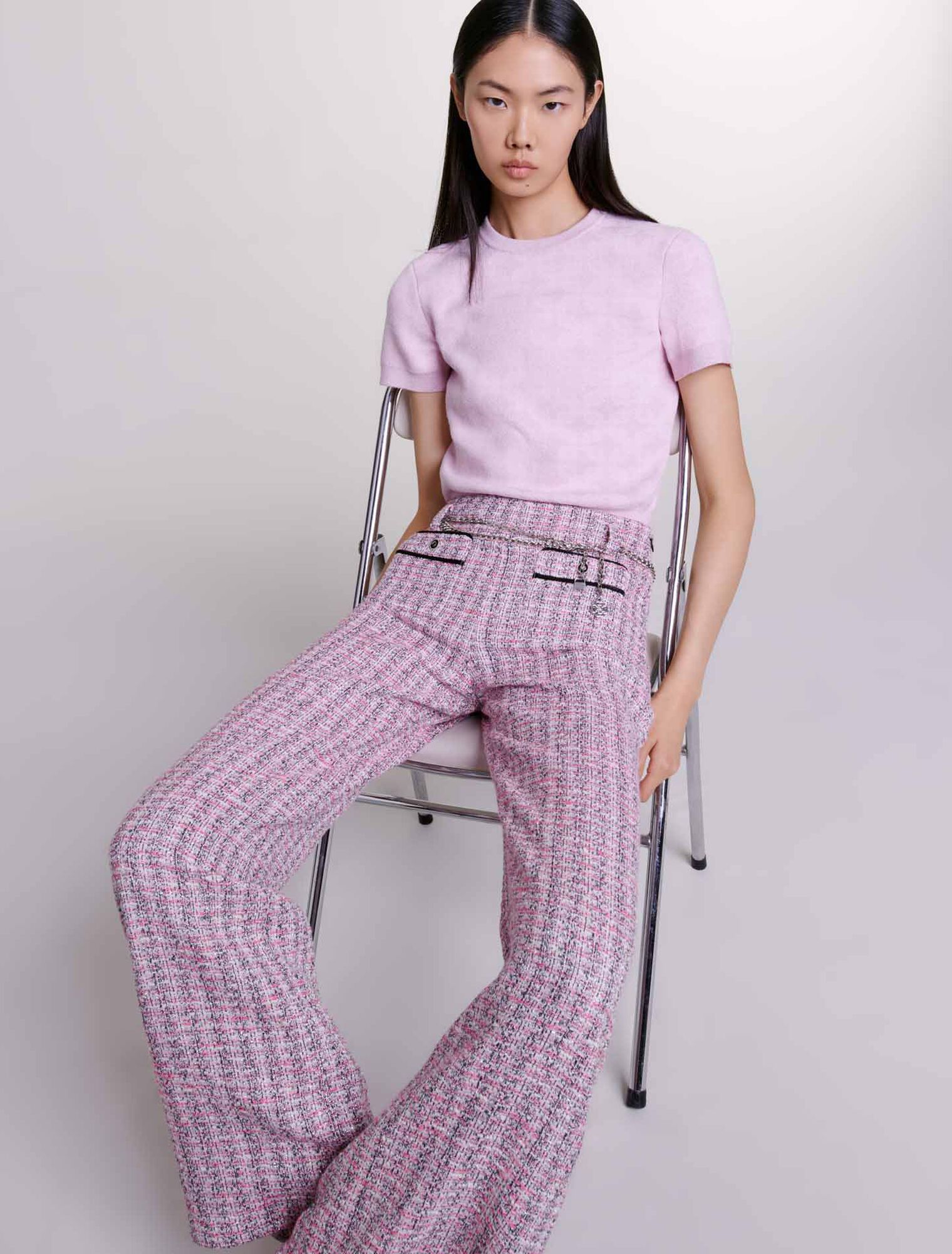 Wide-leg tweed trousers