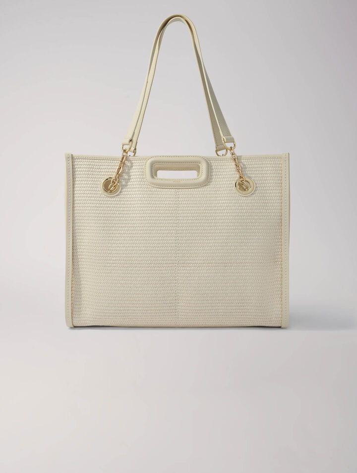 Raffia-effect textile tote bag