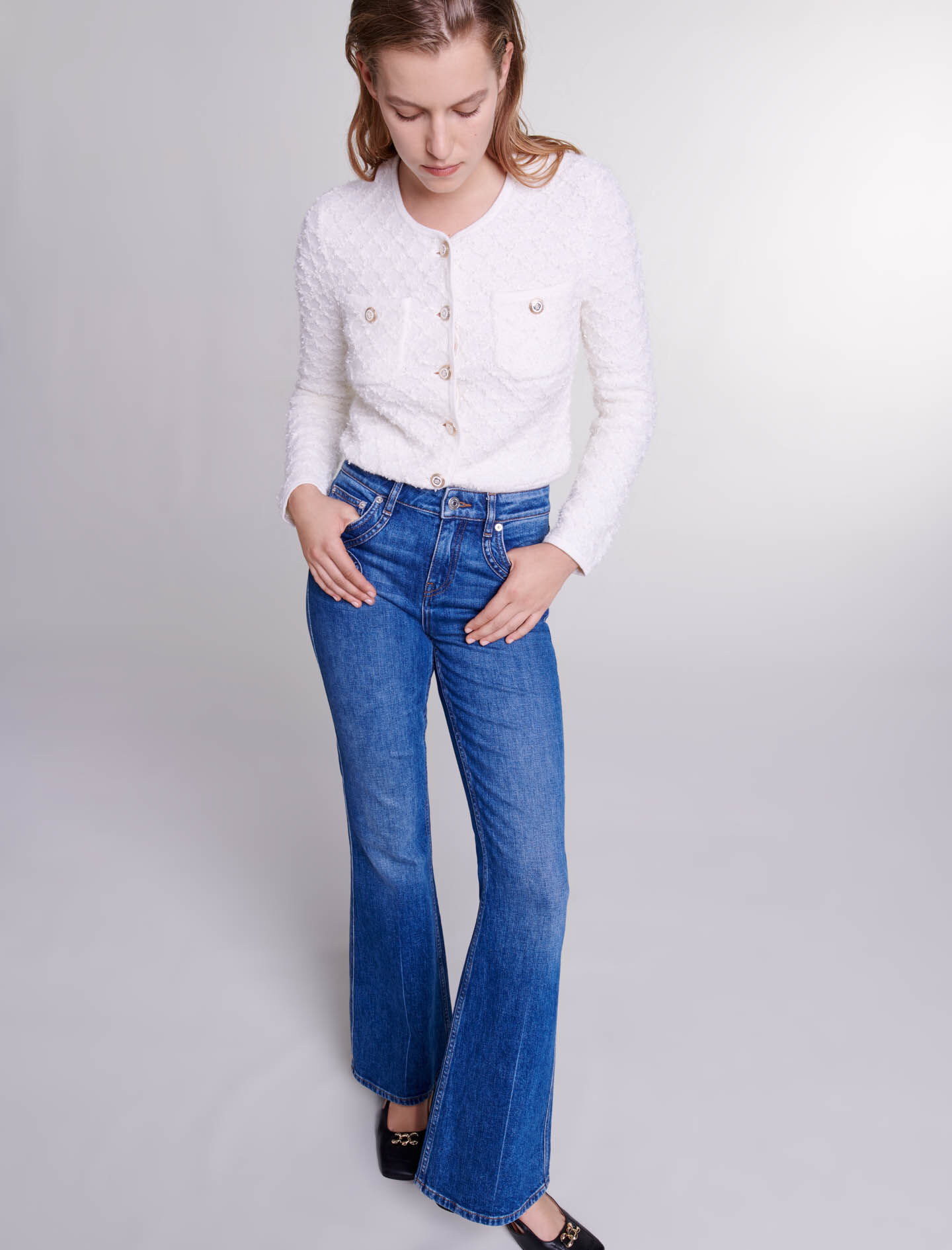 Embroidered flared jeans Blue For Women | Maje Embroidered flared jeans Blue For Women | Maje