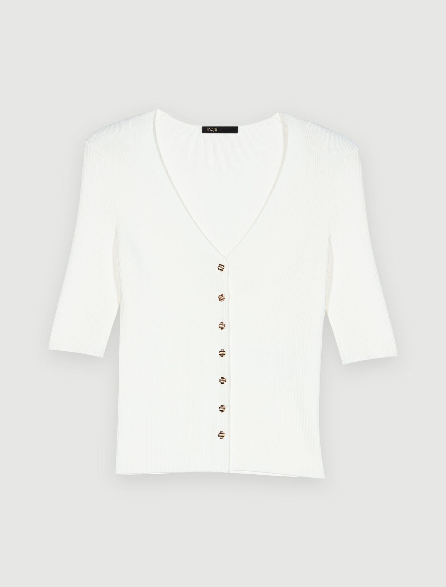 White ribbed V-neck top