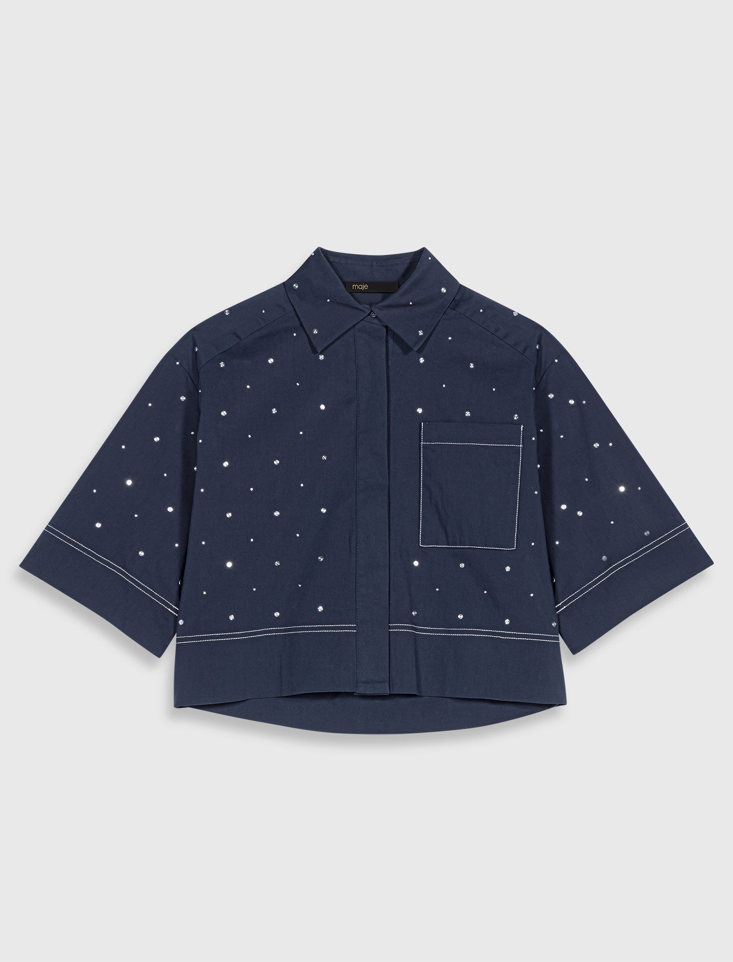 トップス user_34c61851 Cropped shirt with studs Blue For Women | Maje