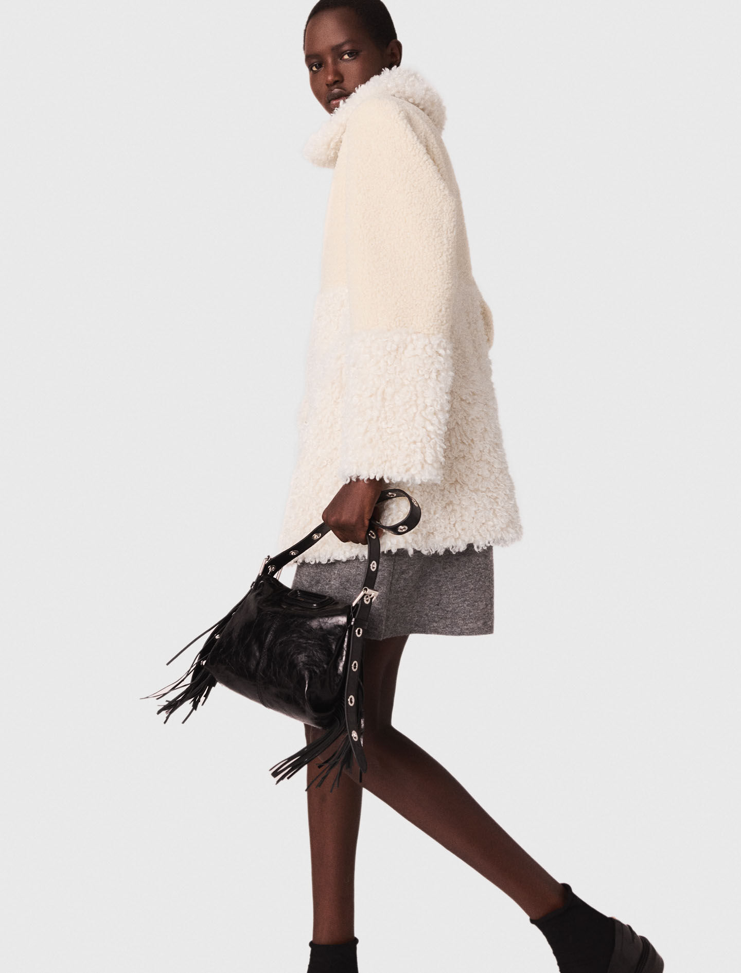 Long faux fur coat White For Women | Maje