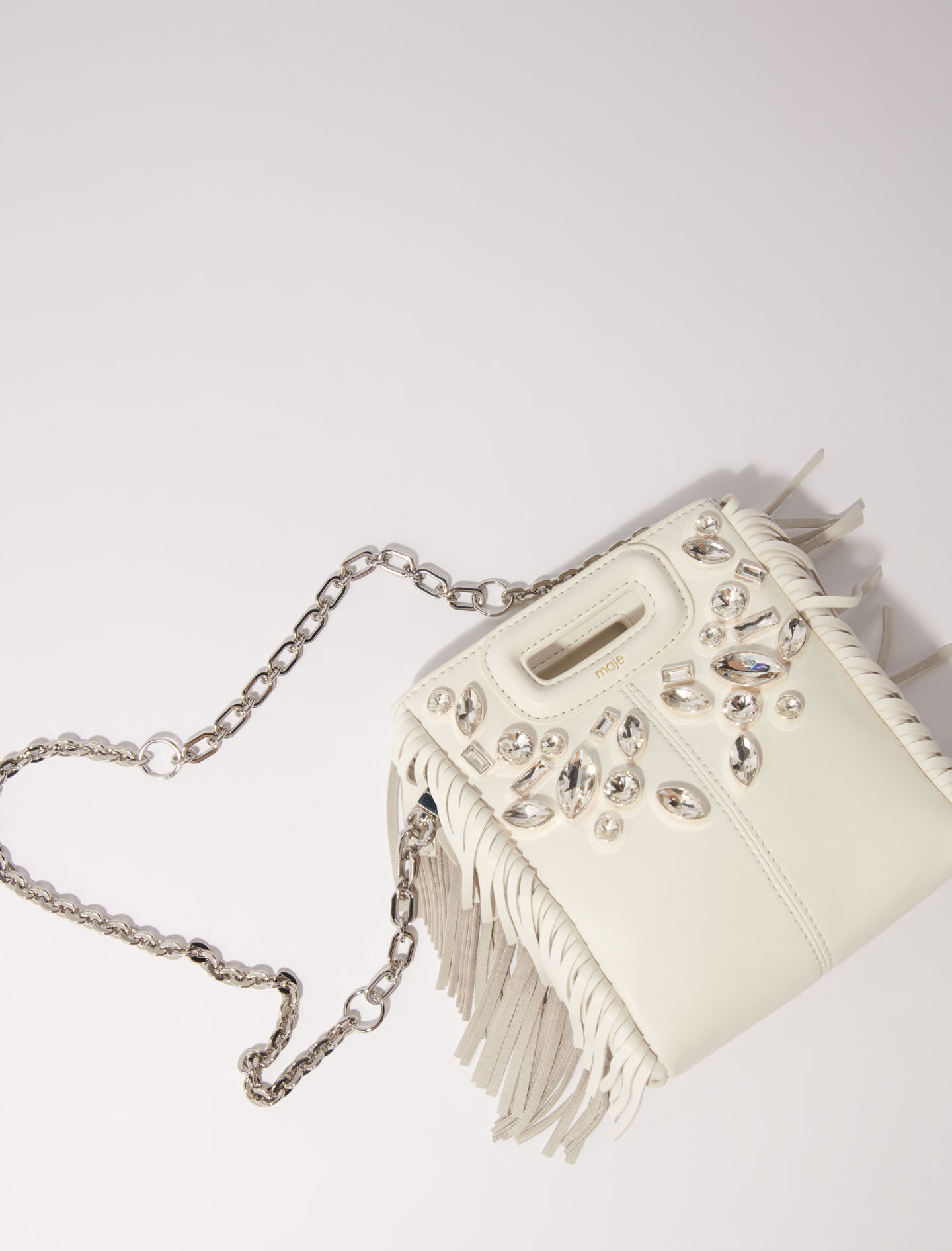 M mini leather bag with diamantés White For Women | Maje