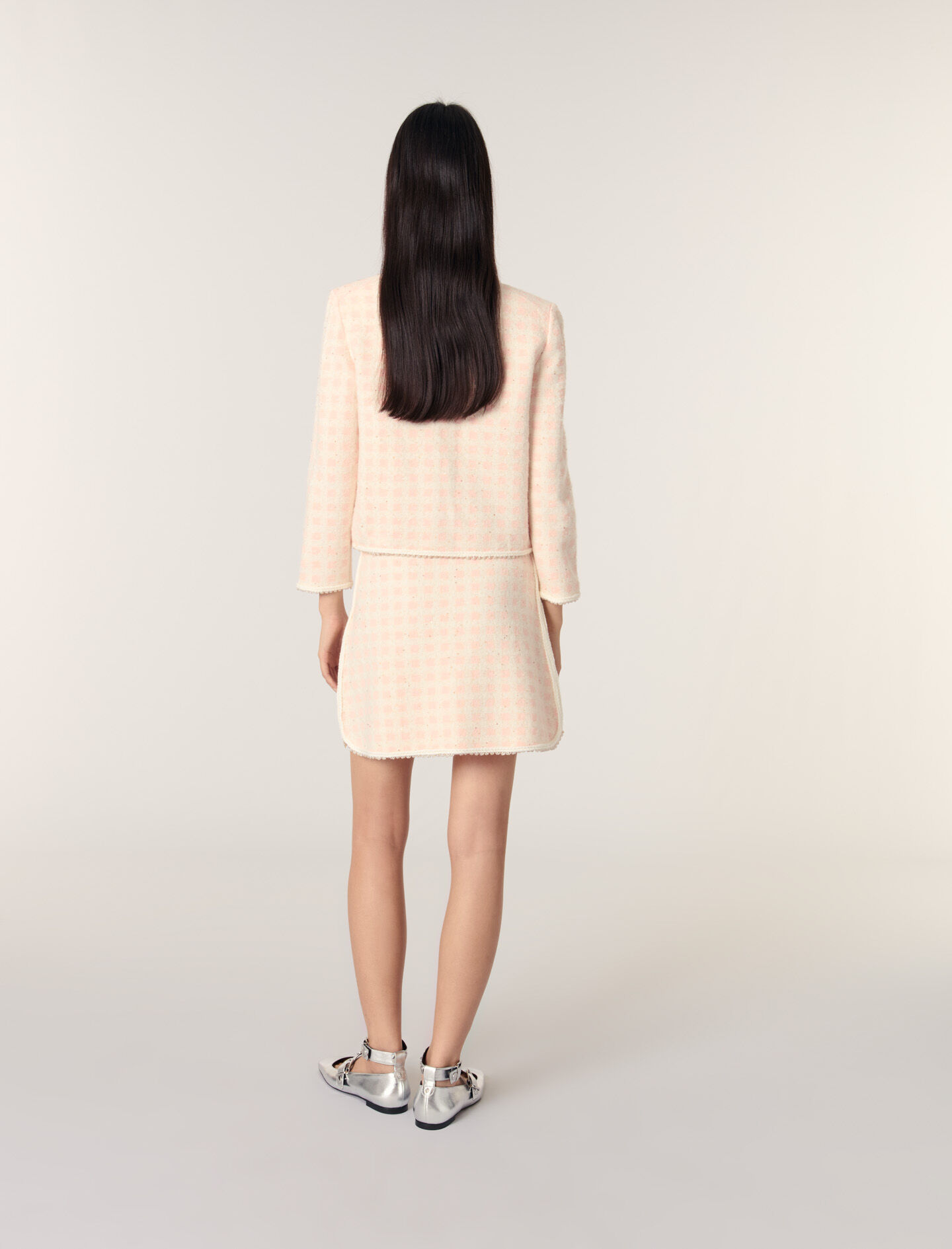Tweed-effect knit jacket Pink For Women | Maje