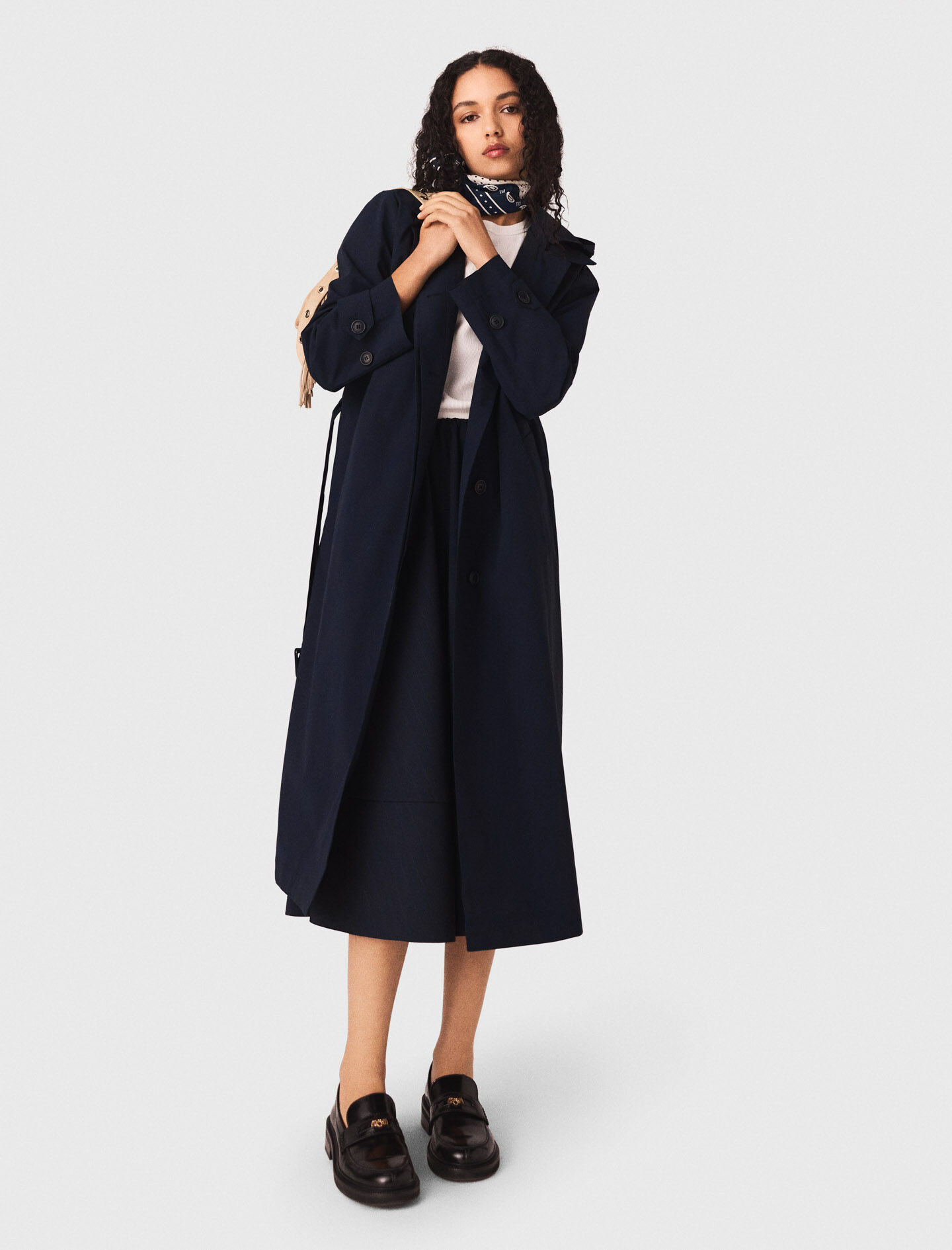 Removable rhinestone-hood trench Blue For Women | Maje