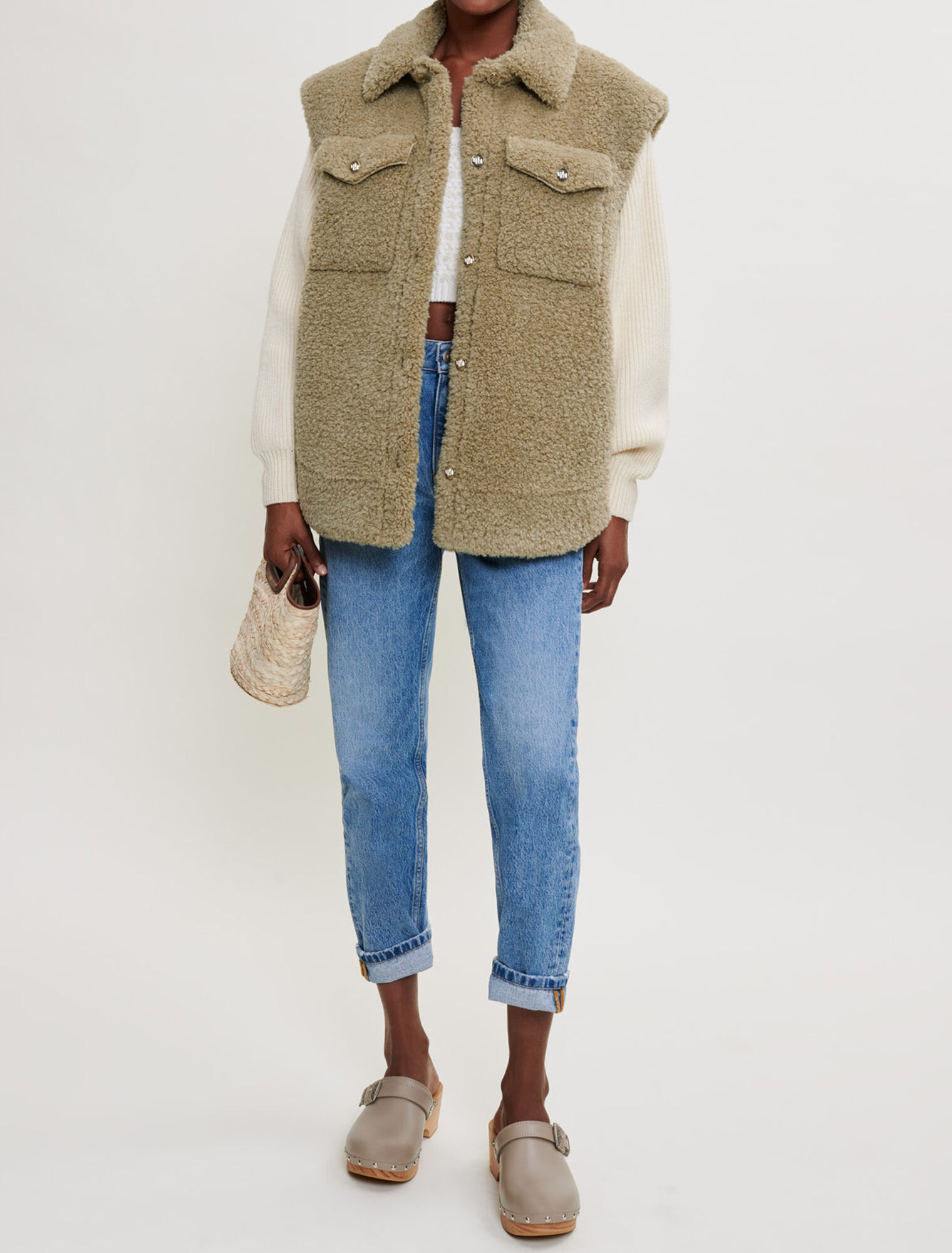 Faux fur and knit jacket