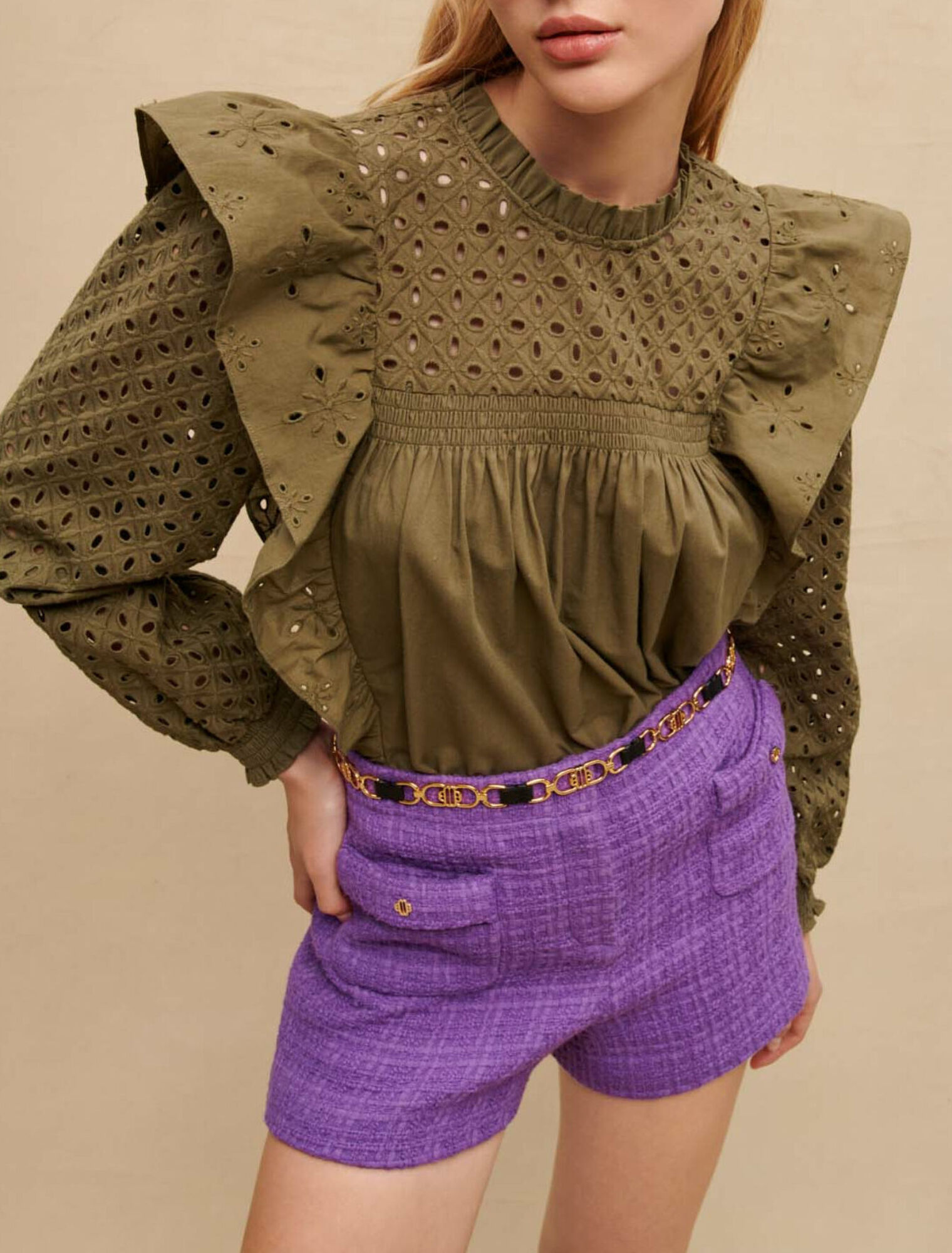 Embroidered cotton top with ruffles