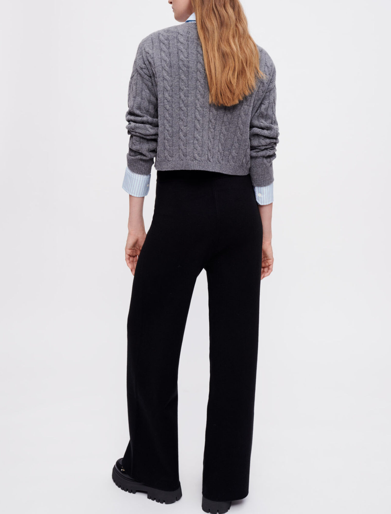 Black wide-leg knitted pants