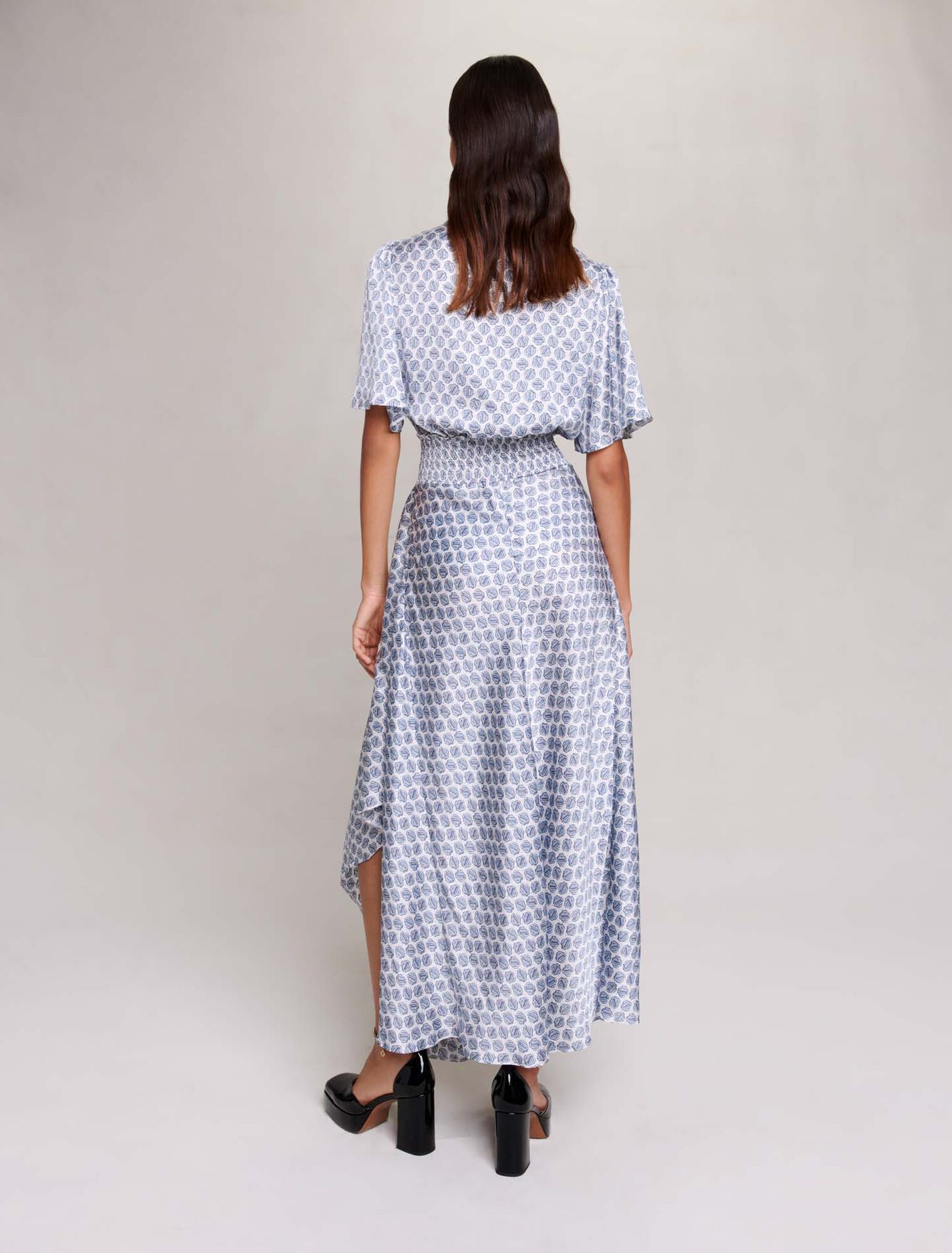 Long asymmetric satin dress