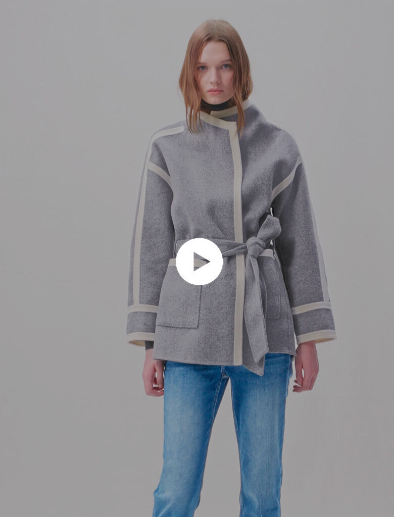 Short two tone coat Black Gray For Women Maje