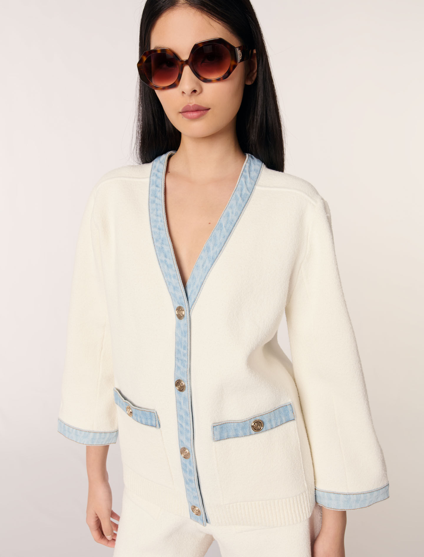 MAJE 売れ筋商品|||マージュ ニット&セーター アウター レディース Sweaters White Short-sleeved knit cardigan