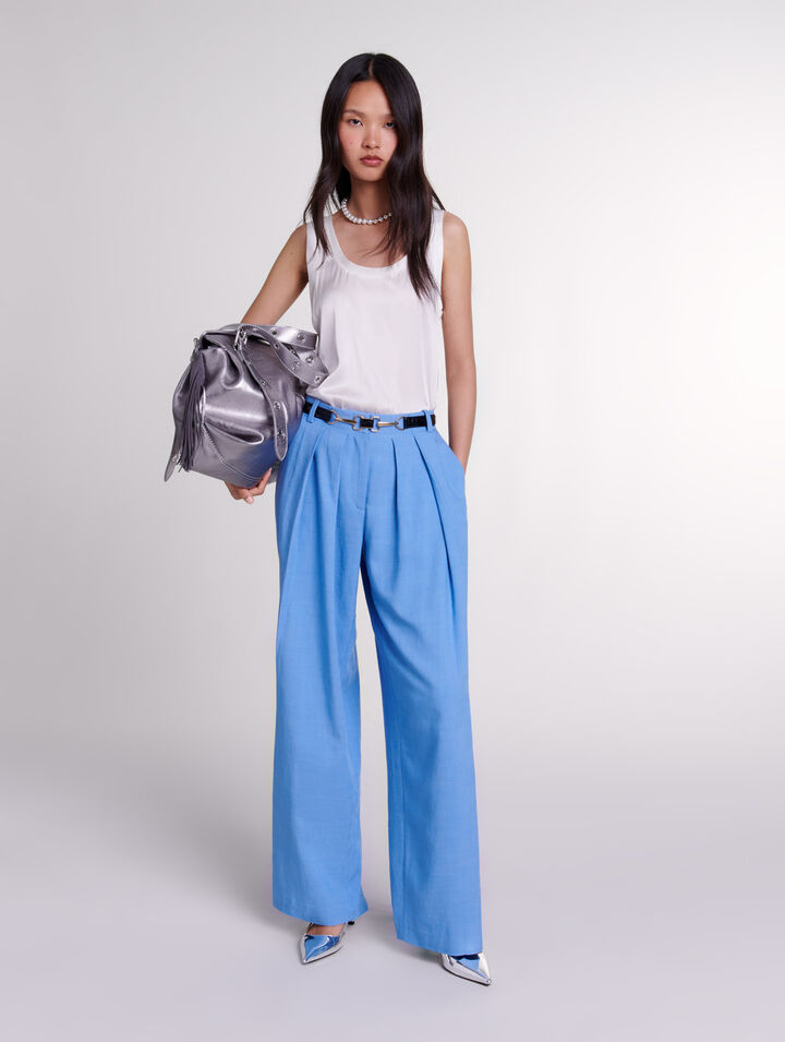 Wide-leg suit trousers with pleats 