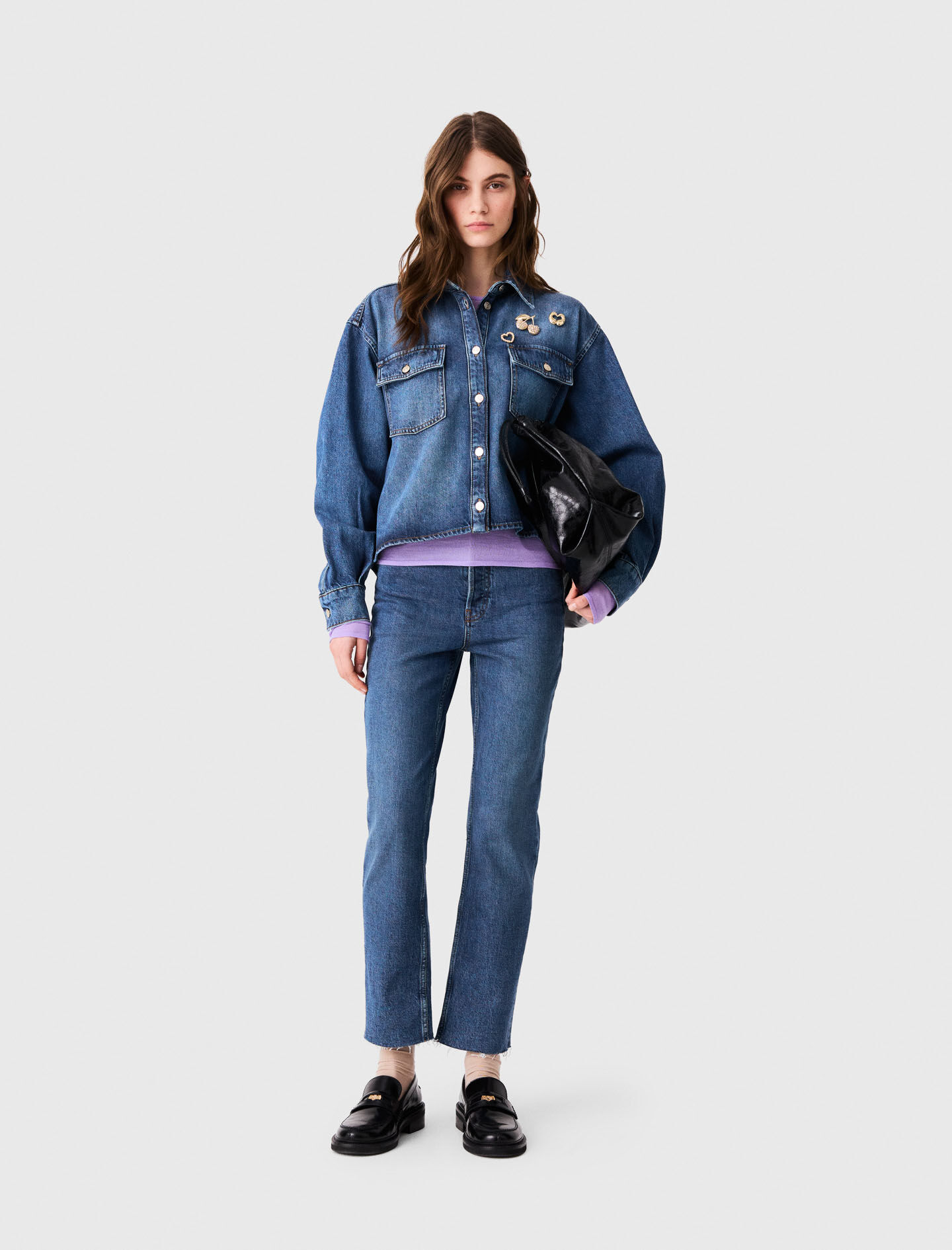 Denim shirt with brooches Blue For Women | Maje