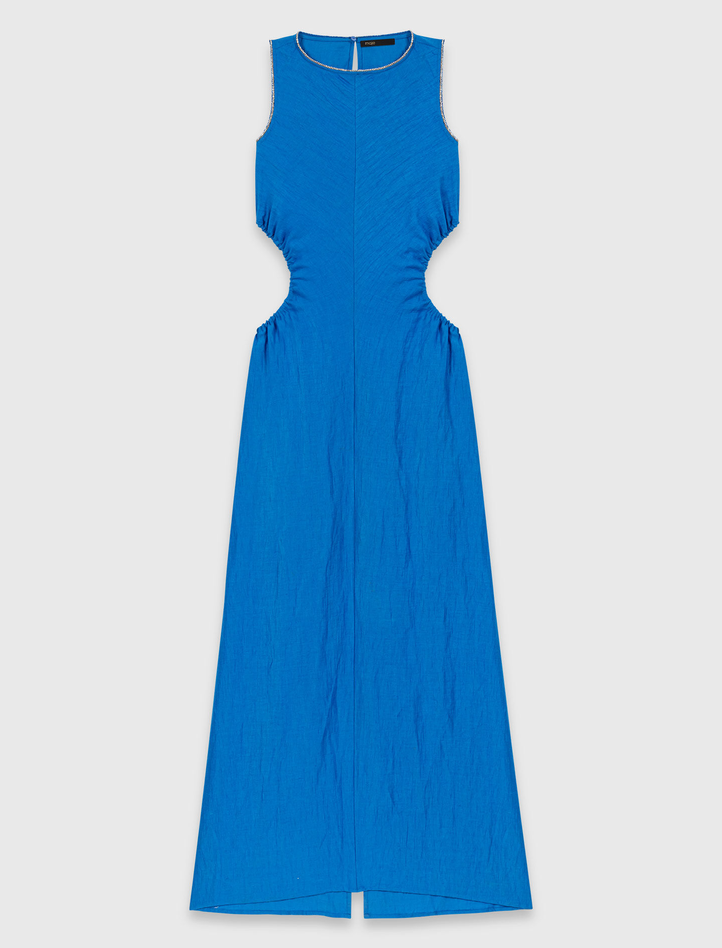 Backless Linen-Blend Midi Dress Blue For Women | Maje