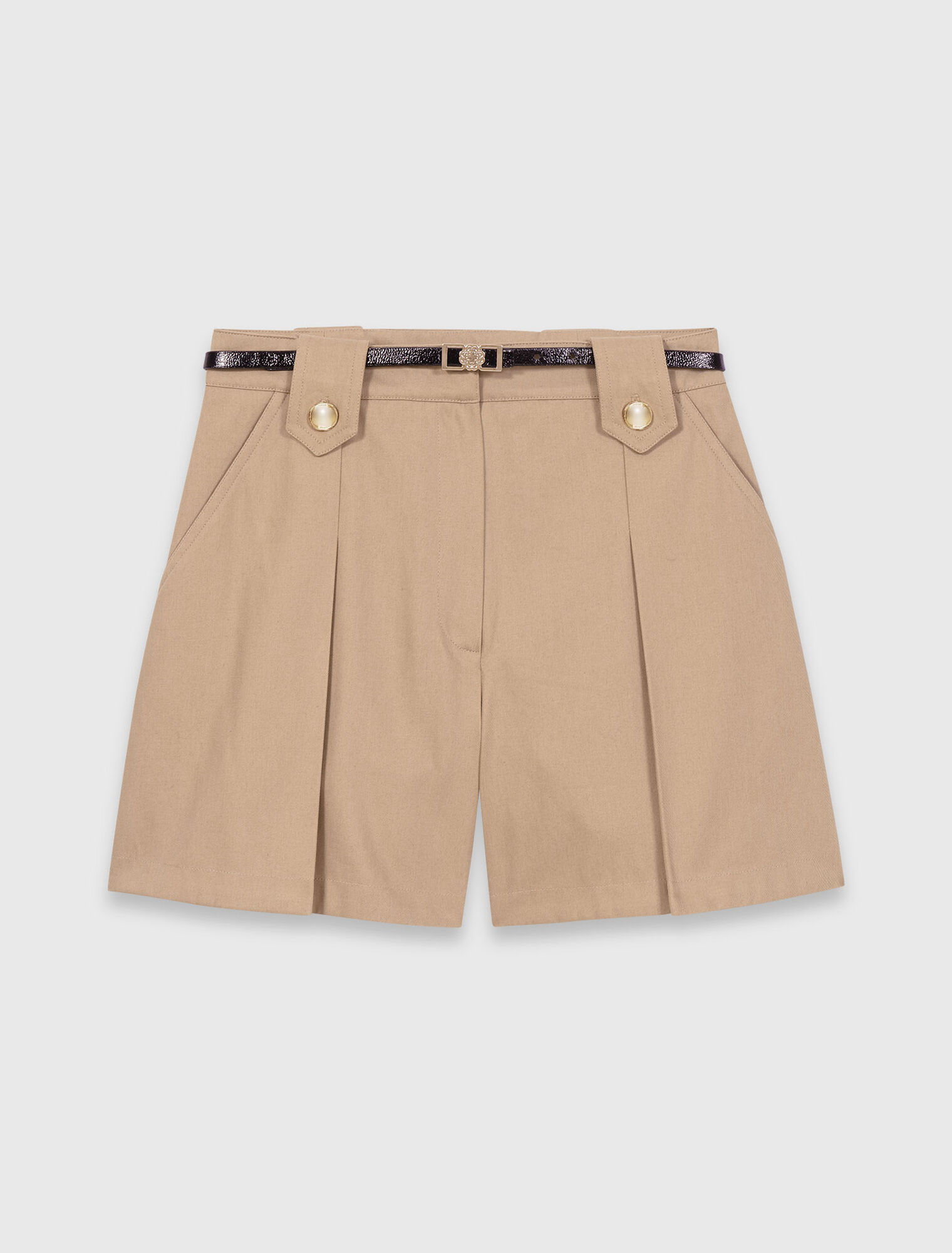 Pleated cotton shorts