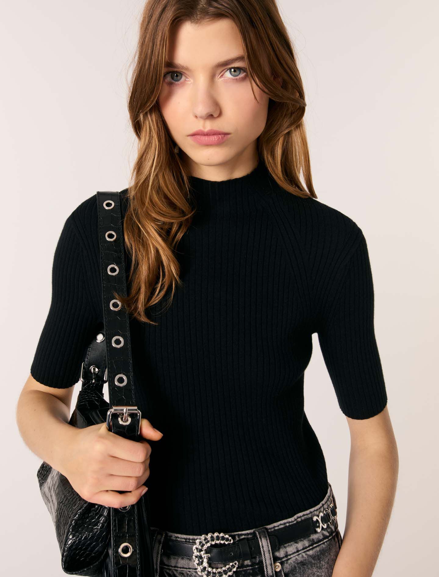 Rib knit top Black / Gray For Women | Maje