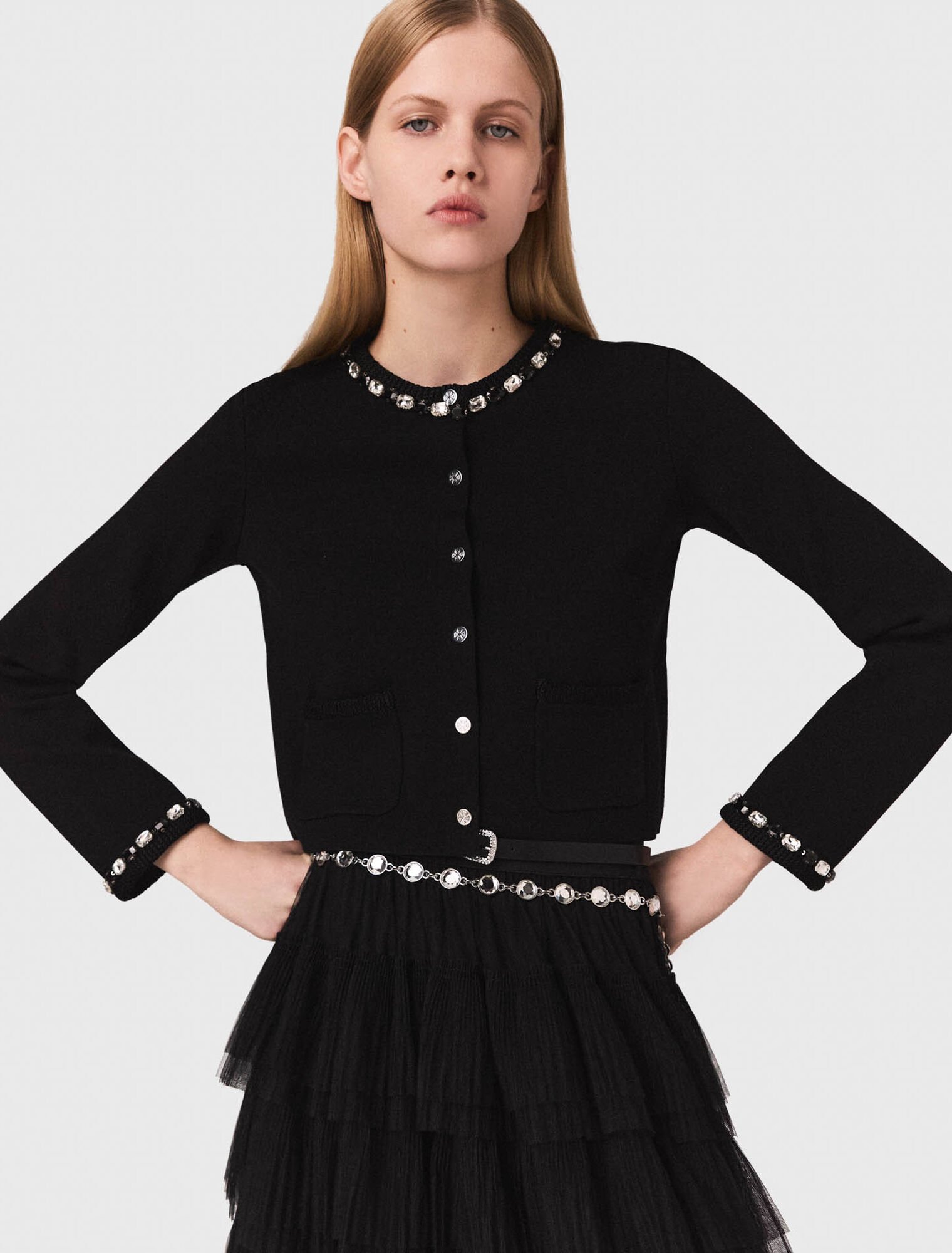 Cropped jewellery detail cardigan Cropped jewellery detail cardigan