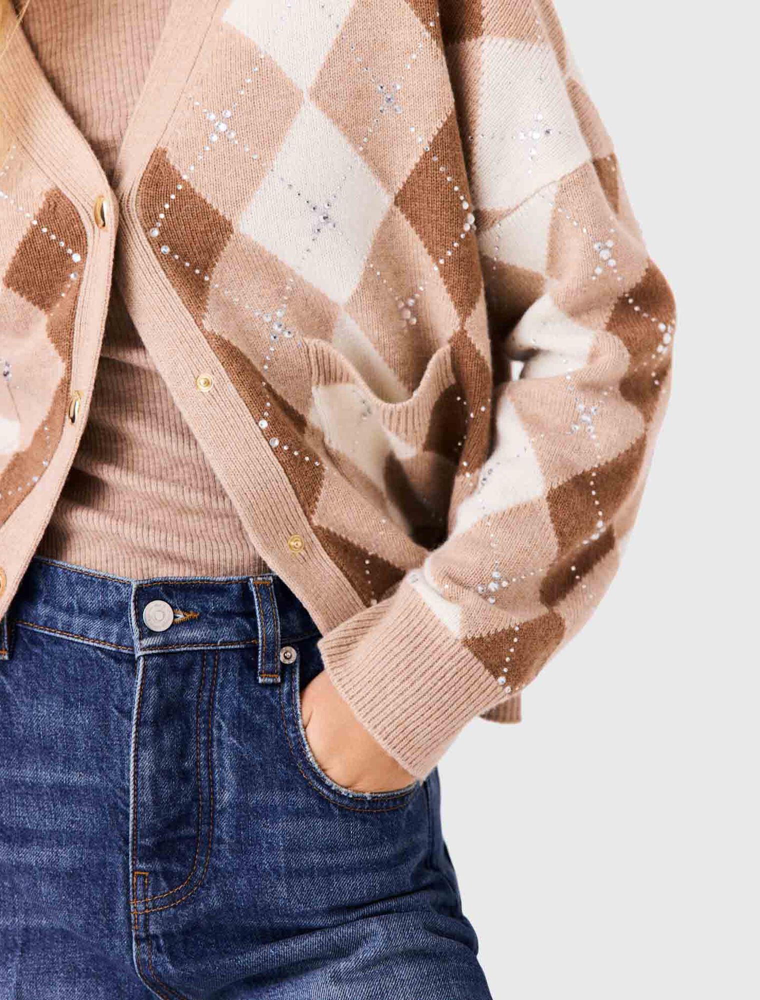 Rhinestone argyle cardigan