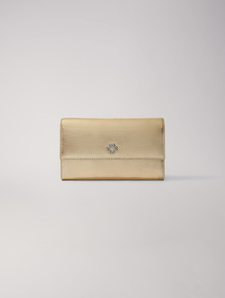 Leather clutch bag with chain