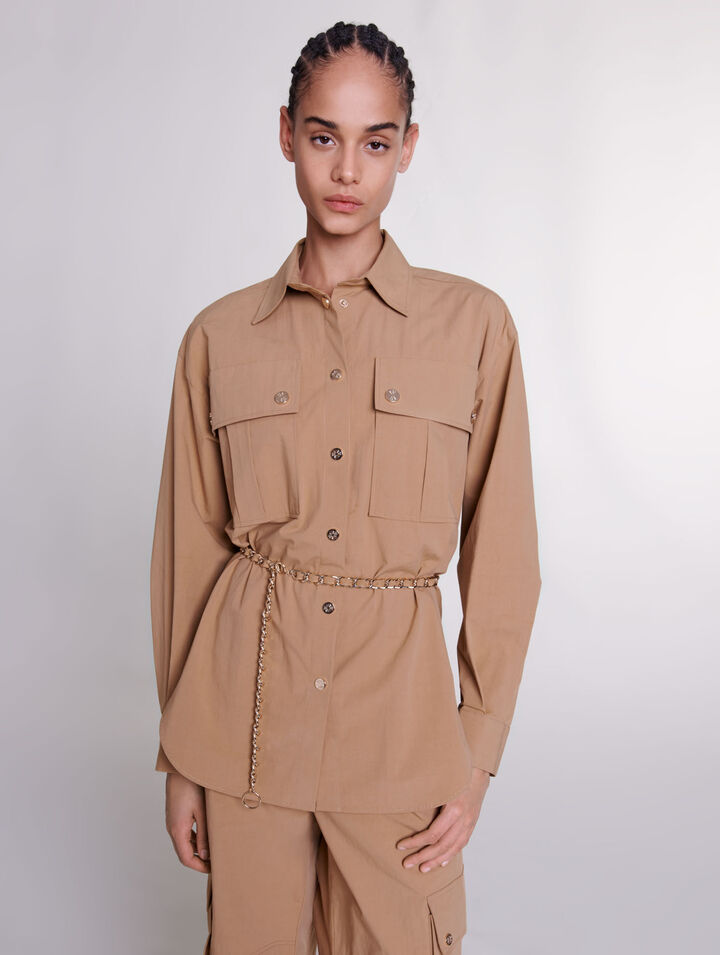 Belted long shirt