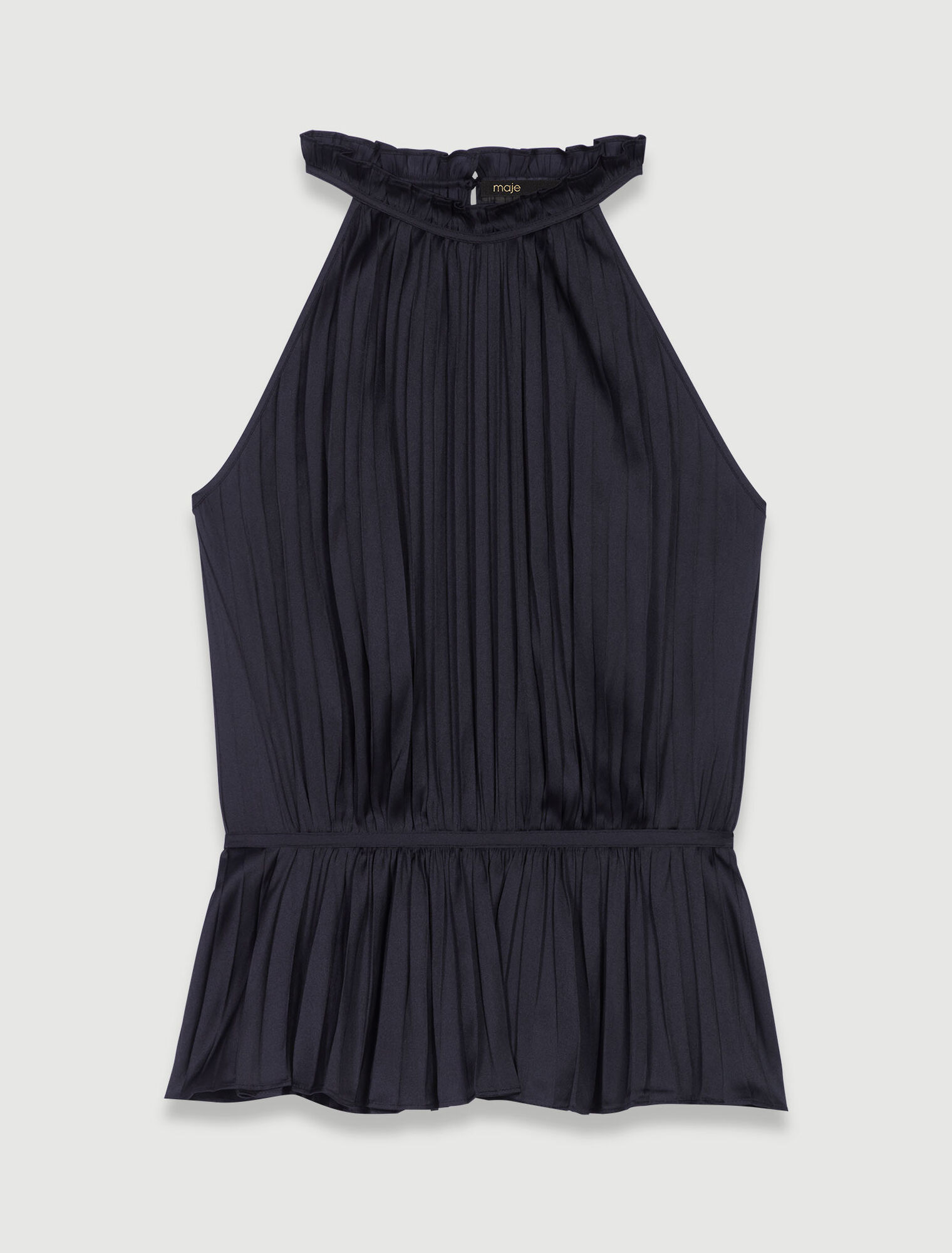 Pleated satin halter top