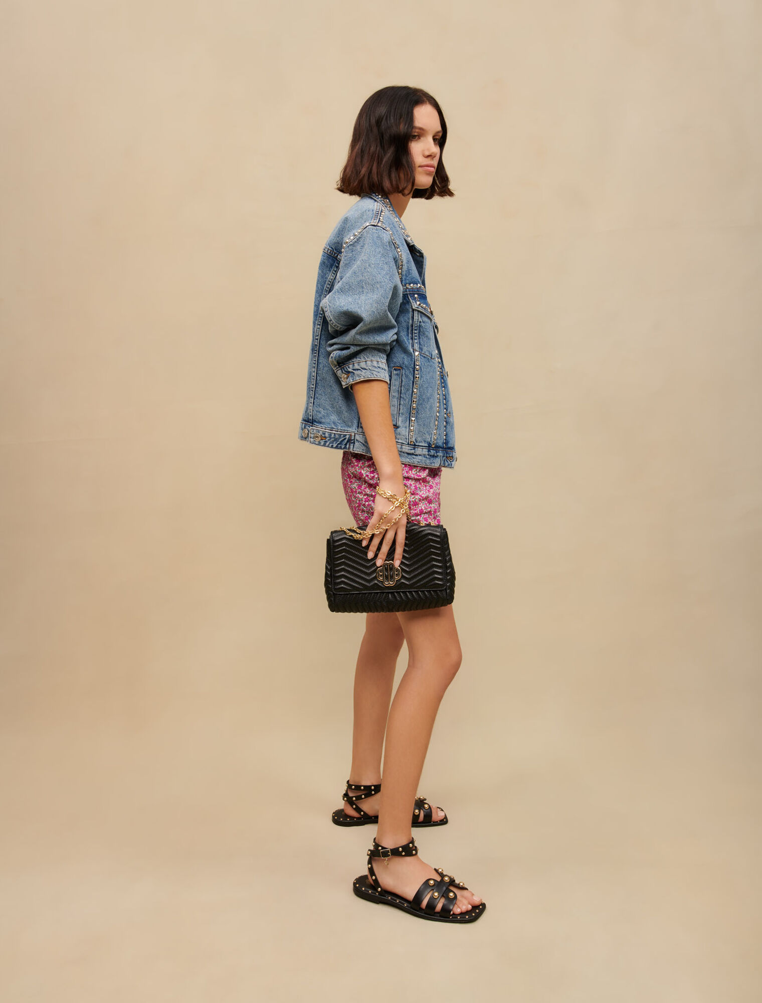Denim jacket with rhinestones