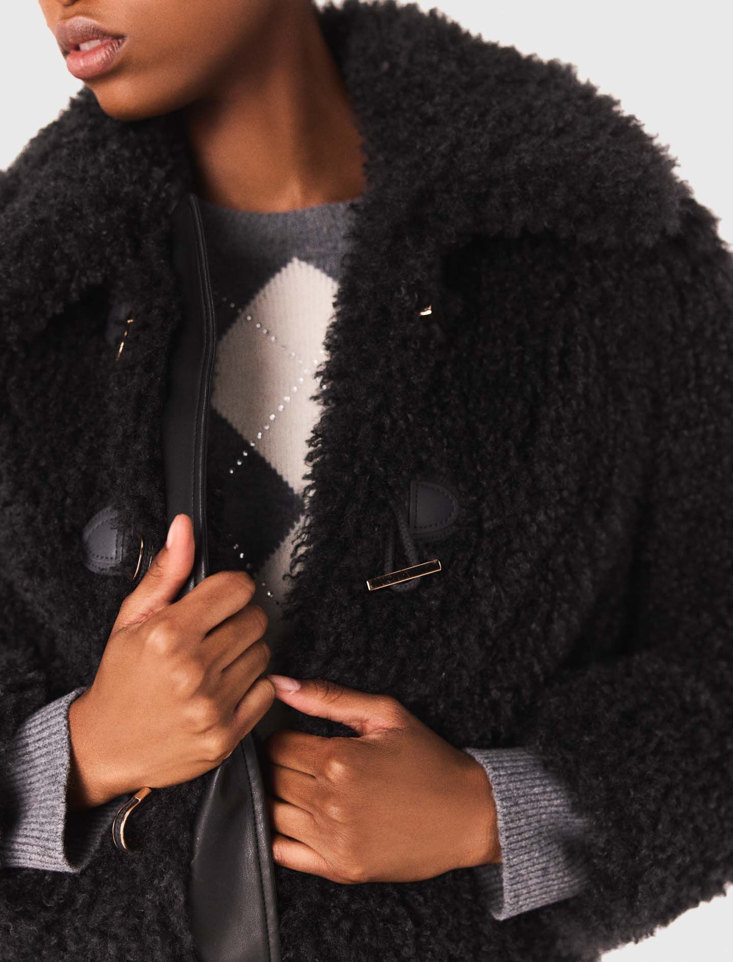 Short curly coat Black / Gray For Women | Maje