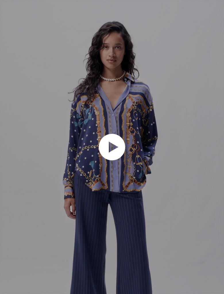 Satin-effect patterned shirt Blue For Women | Maje