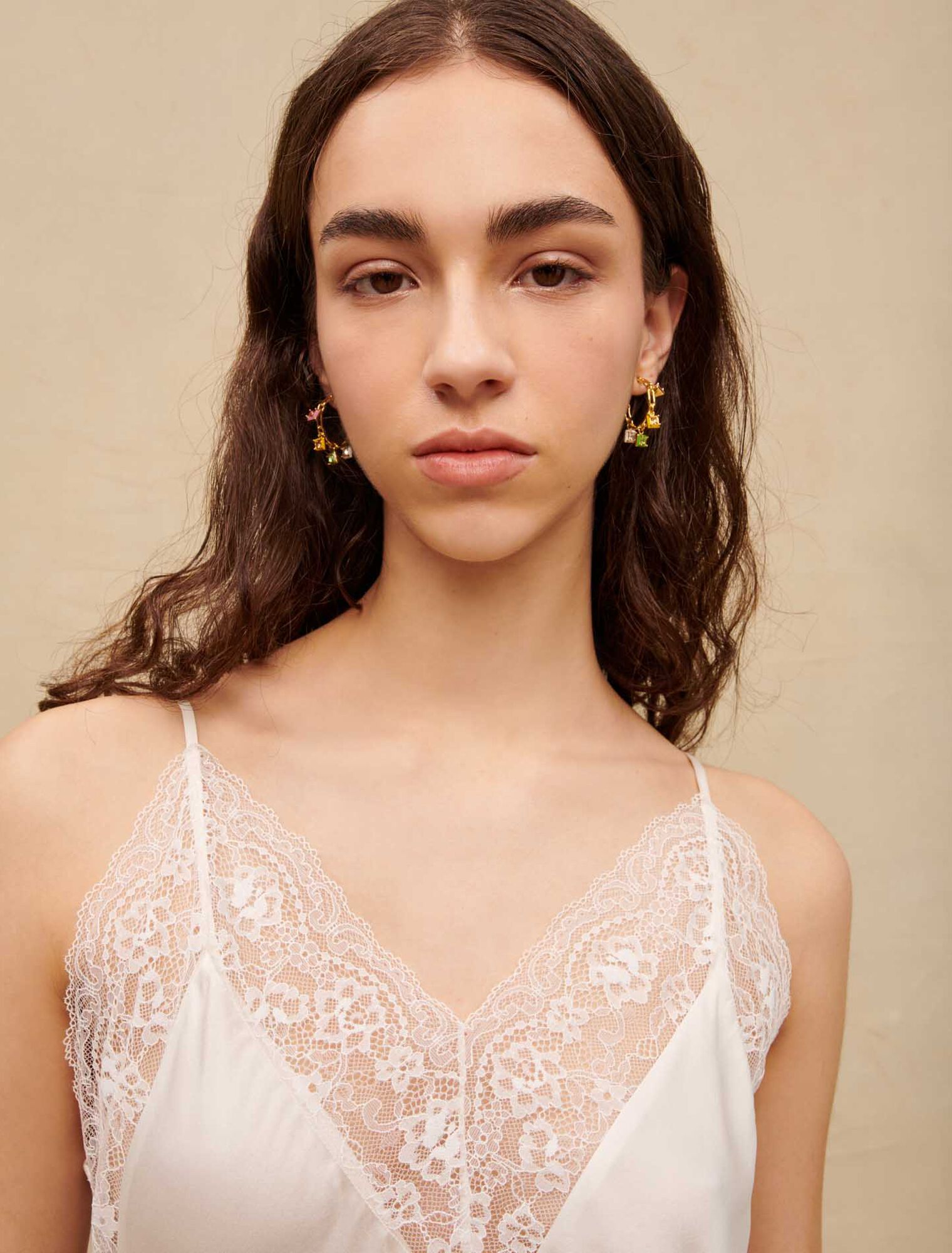 Silk satin and lace top