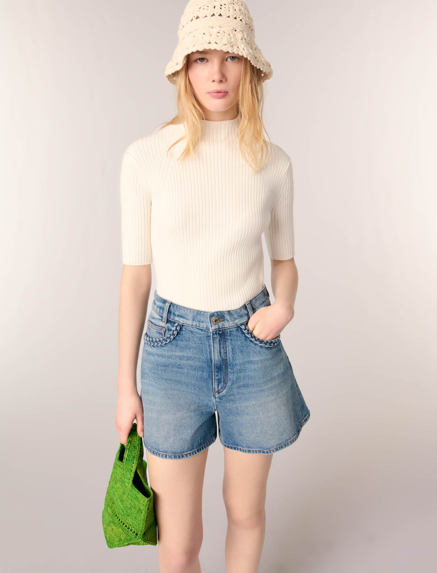 Cotton and silk ribbed top White For Women | Maje