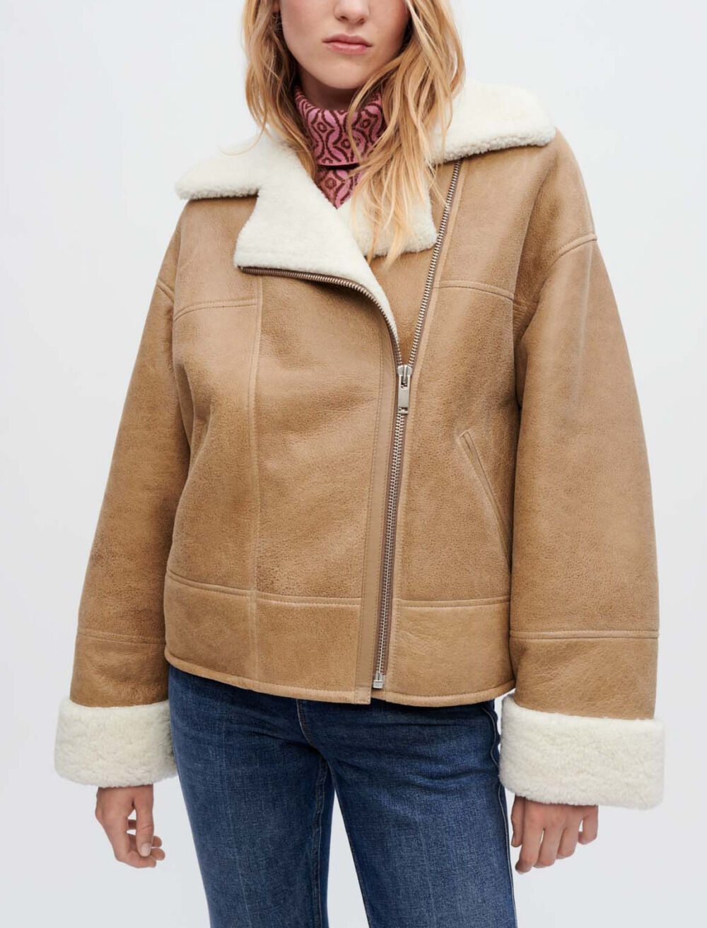 Two tone shearling coat Brown For Women Maje