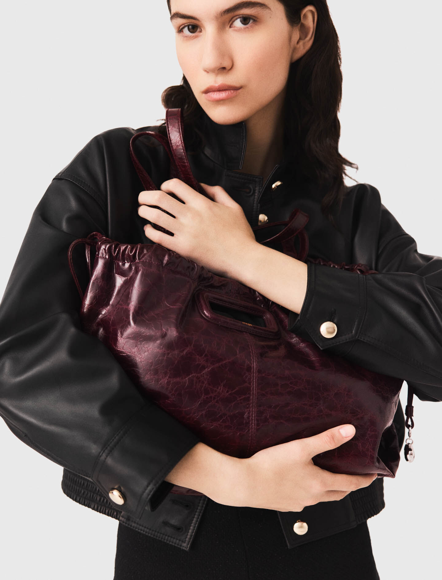 Crackled leather Milpli tote bag Red For Women | Maje