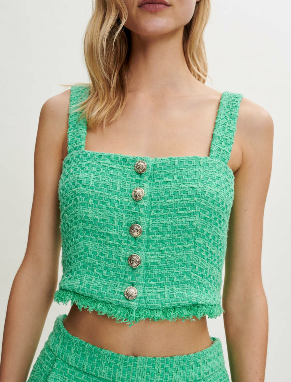 Strapless tweed crop top