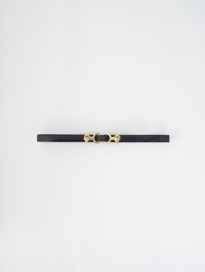 Embossed leather and lion horsebit belt