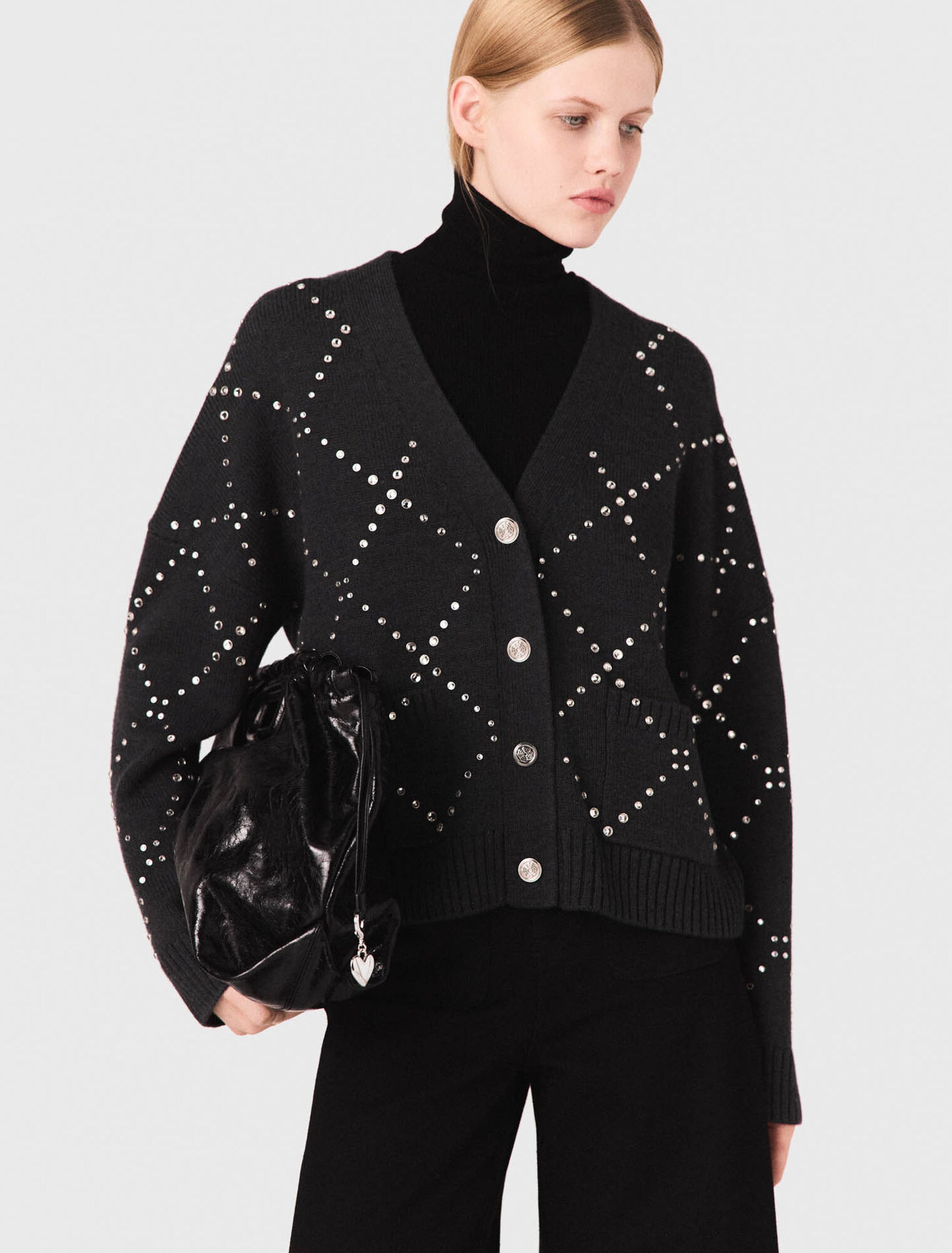 Rhinestone check cardigan
