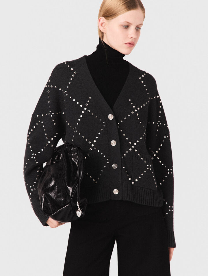 Rhinestone check cardigan