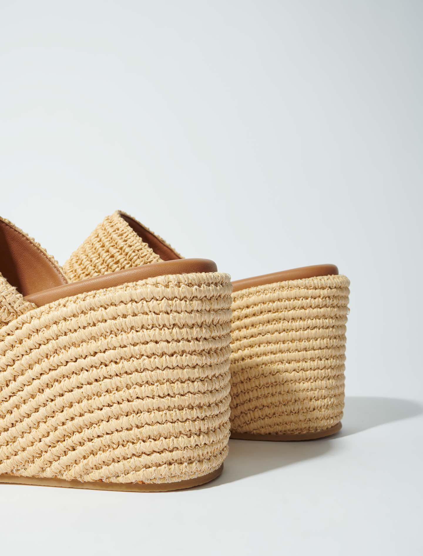 MAJE [マージ] Raffia Cross Wedge Sandals Wedge sandals with raffia effect Brown For Women | Maje
