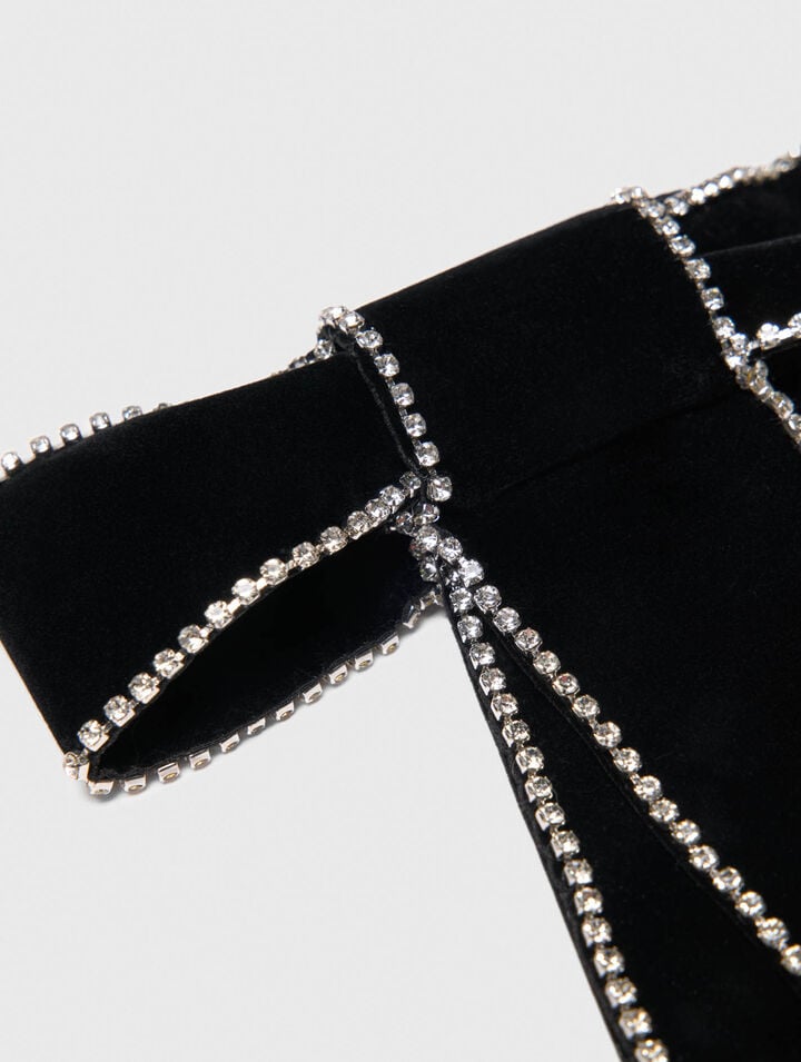 Rhinestone velvet bow barrette